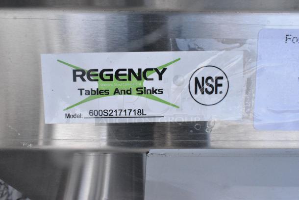 BRAND NEW SCRATCH AND DENT! Regency 600S2171718L 57" 16 Gauge Stainless Steel Two Compartment Commercial Sink w/ 1 Drainboard - 17" x 17" x 12" Bowls - Left Drainboard. No Legs. - Image 5 of 5