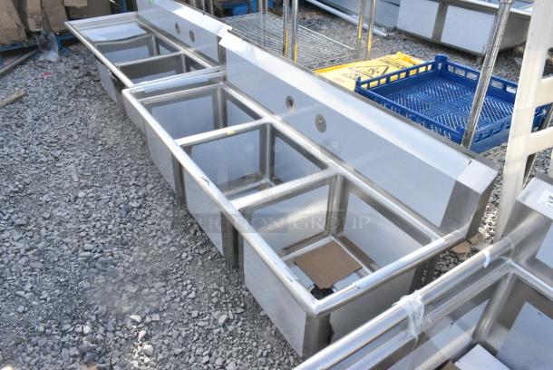 BRAND NEW SCRATCH AND DENT! Regency 600S31717 60" 16 Gauge Stainless Steel Three-Compartment Commercial Sink - 17" x 17" x 12" Bowls. No Legs. - Image 3 of 4