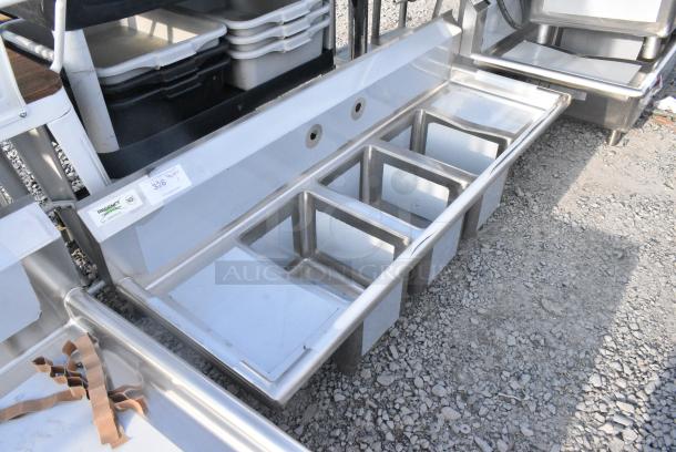 BRAND NEW SCRATCH AND DENT! Regency 600S31014212 58" 16-Gauge Stainless Steel Three Compartment Commercial Sink w/ 2 Drainboards - 10" x 14" x 10" Bowls. No Legs. - Image 2 of 4
