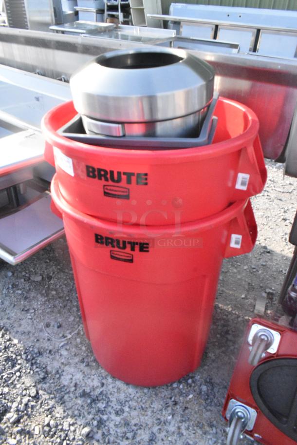 5 BRAND NEW SCRATCH AND DENT! Various Items Including 2 Rubbermaid Brute Red Trash Cans, 2 Gray Trash Cans and Rubbermaid Stainless Steel Trash Can Shell. 5 Times Your Bid! - Image 1 of 7