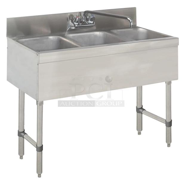 BRAND NEW SCRATCH AND DENT! Steelton 522BS3T38 3 Bowl 18 Gauge Underbar Sink - 38" x 18 3/4". May Be Missing Pieces. - Image 1 of 6