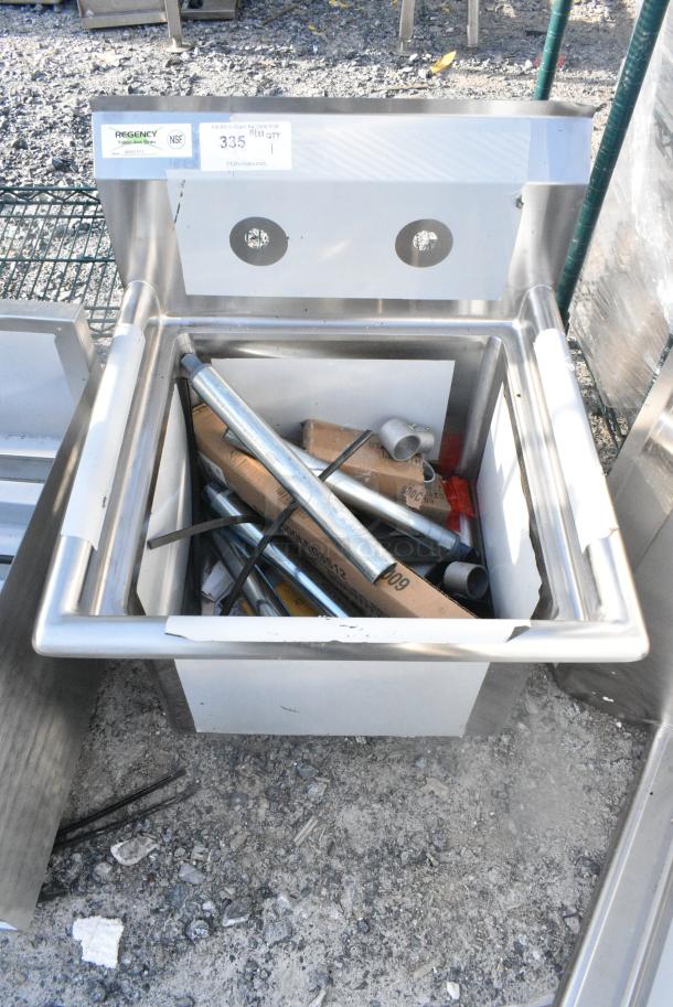 BRAND NEW SCRATCH AND DENT! Regency 600S11717 22" 16-Gauge Stainless Steel One Compartment Commercial Sink with Galvanized Steel Legs and without Drainboard - Image 1 of 6
