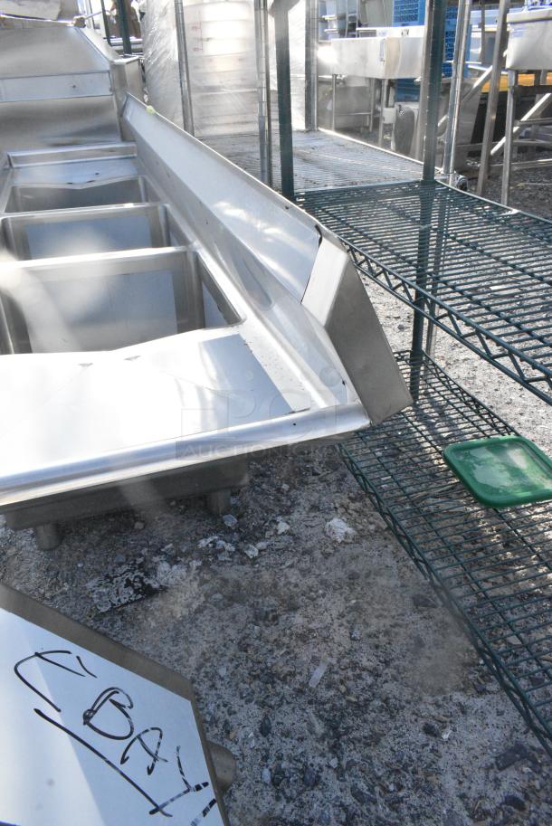 BRAND NEW SCRATCH AND DENT! Regency 600S31818218 94" 16 Gauge Stainless Steel Three Compartment Commercial Sink with Cross Bracing and 2 Drainboards - 18" x 18" x 14" Bowls. No Legs. - Image 4 of 5