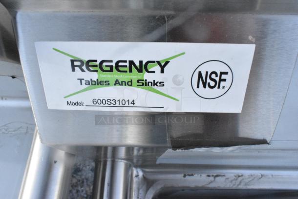 BRAND NEW SCRATCH AND DENT! Regency 600S314014s 39" 16-Gauge Stainless Steel Three Compartment Commercial Sink with Galvanized Steel Legs and without Drainboards - 10" x 14" x 12" Bowls. No Legs. - Image 4 of 4