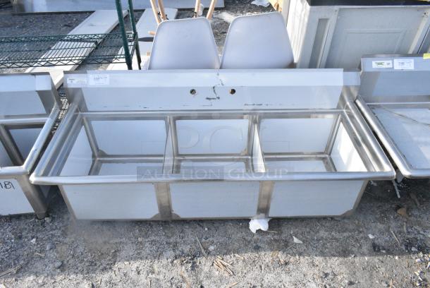 BRAND NEW SCRATCH AND DENT! Steelton 522CS31818 59 1/2" 18-Gauge Stainless Steel Three Compartment Commercial Sink without Drainboard - 18" x 18" x 12" Bowls. No Legs. - Image 1 of 4