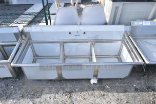 BRAND NEW SCRATCH AND DENT! Steelton 522CS31818 59 1/2" 18-Gauge Stainless Steel Three Compartment Commercial Sink without Drainboard - 18" x 18" x 12" Bowls. No Legs.