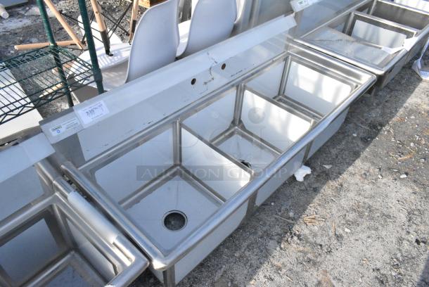 BRAND NEW SCRATCH AND DENT! Steelton 522CS31818 59 1/2" 18-Gauge Stainless Steel Three Compartment Commercial Sink without Drainboard - 18" x 18" x 12" Bowls. No Legs. - Image 2 of 4