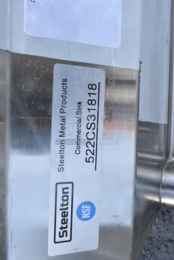 BRAND NEW SCRATCH AND DENT! Steelton 522CS31818 59 1/2" 18-Gauge Stainless Steel Three Compartment Commercial Sink without Drainboard - 18" x 18" x 12" Bowls. No Legs. - Image 4 of 4