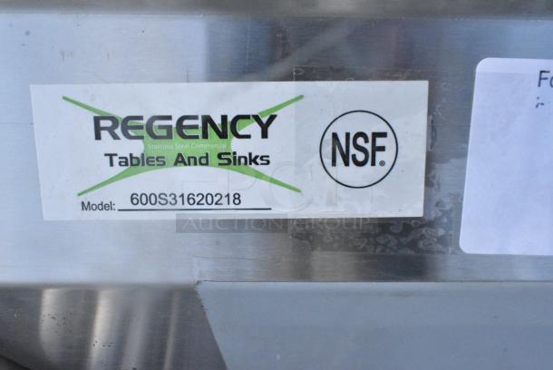 BRAND NEW SCRATCH AND DENT! Regency 600S31620218 88" 16 Gauge Stainless Steel Three Compartment Commercial Sink with Galvanized Steel Legs and 2 Drainboards - 16" x 20" x 12" Bowls. No Legs. - Image 4 of 4
