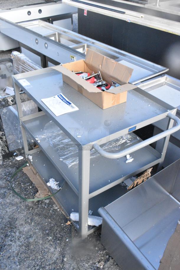 BRAND NEW SCRATCH AND DENT! Lavex Gray Metal 3 Tier Cart w/ Commercial Casters. - Image 3 of 5