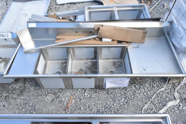 BRAND NEW SCRATCH AND DENT! Regency 600DDTS384RT 16-Gauge 7' Soiled / Dirty Dish Table with 3-Compartment Sink - 16" x 20" x 14" Bowls - Right Drainboard - Image 1 of 5
