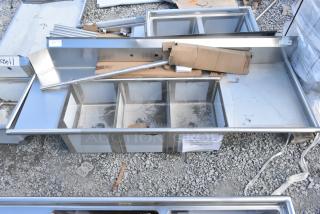 BRAND NEW SCRATCH AND DENT! Regency 600DDTS384RT 16-Gauge 7' Soiled / Dirty Dish Table with 3-Compartment Sink - 16" x 20" x 14" Bowls - Right Drainboard