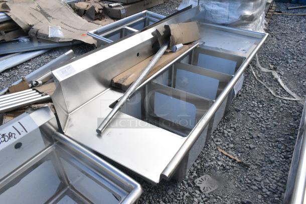 BRAND NEW SCRATCH AND DENT! Regency 600DDTS384RT 16-Gauge 7' Soiled / Dirty Dish Table with 3-Compartment Sink - 16" x 20" x 14" Bowls - Right Drainboard - Image 2 of 5