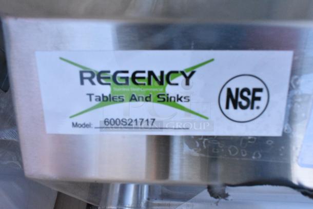 BRAND NEW SCRATCH AND DENT! Regency 600S21717 57" 16 Gauge Stainless Steel Two Compartment Commercial Sink with Galvanized Steel Legs and 1 Drainboard - 17" x 17" x 12" Bowls - Left Drainboard. No Legs. - Image 4 of 4