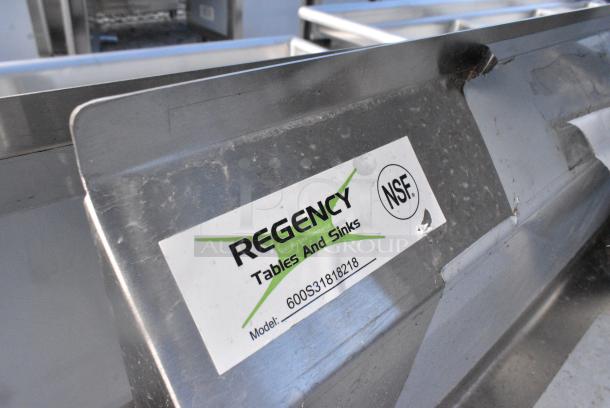 BRAND NEW SCRATCH AND DENT! Regency 600S3181818X 94" 16 Gauge Stainless Steel Three Compartment Commercial Sink with Cross Bracing and 2 Drainboards - 18" x 18" x 14" Bowls. No Legs. - Image 5 of 5
