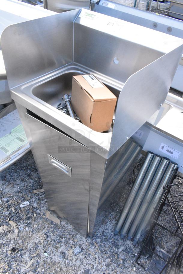 BRAND NEW SCRATCH AND DENT! Regency 600HS17FTPSP 17" x 15" Hands-Free Hand Sink with Pedestal Base and Side Splashes - Image 3 of 7