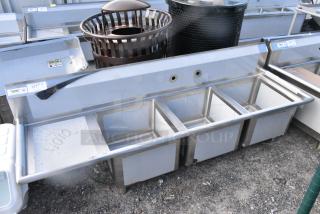 BRAND NEW SCRATCH AND DENT! Regency 600S3171718L Stainless Steel 3 Bay Sink w/ Left Side Drain Board. No Legs.