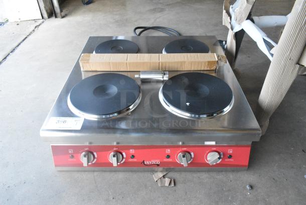 BRAND NEW SCRATCH AND DENT! Avantco 177CER400 Stainless Steel Commercial Countertop 4-Burner Solid French-Style Electric Range. 208/240 Volts, 1 Phase. - Image 1 of 5