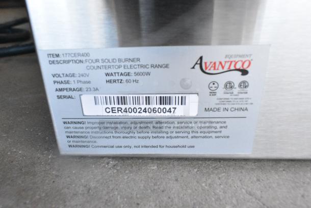 BRAND NEW SCRATCH AND DENT! Avantco 177CER400 Stainless Steel Commercial Countertop 4-Burner Solid French-Style Electric Range. 208/240 Volts, 1 Phase. - Image 5 of 5