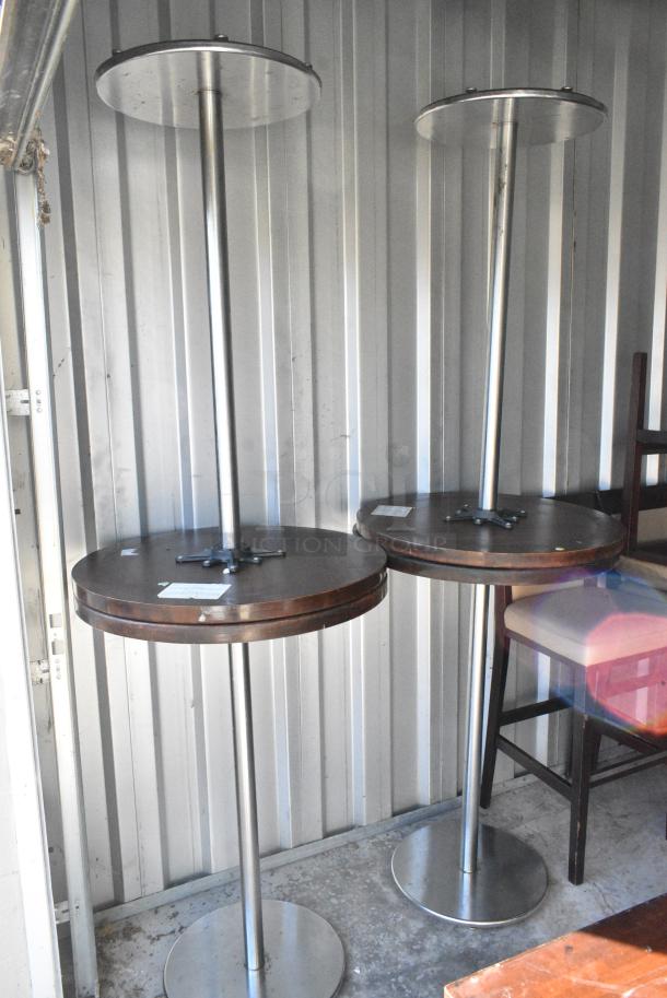 6 Wood Pattern Round Bar Height Table on Metal Table Base. Includes 28x28x43. 6 Times Your Bid! - Image 3 of 5