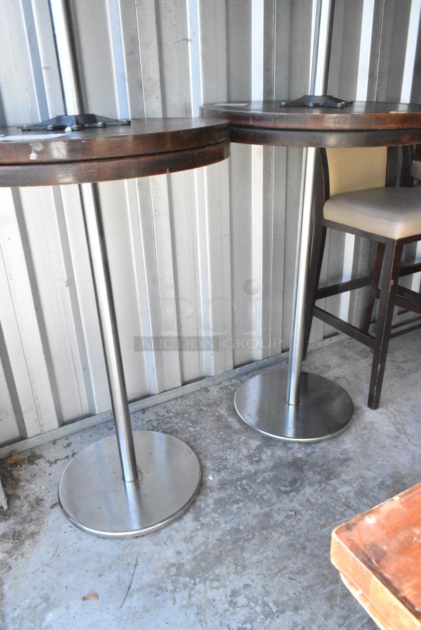 6 Wood Pattern Round Bar Height Table on Metal Table Base. Includes 28x28x43. 6 Times Your Bid! - Image 4 of 5