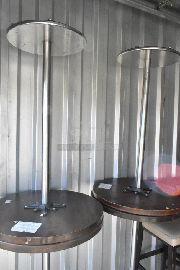 6 Wood Pattern Round Bar Height Table on Metal Table Base. Includes 28x28x43. 6 Times Your Bid! - Image 5 of 5
