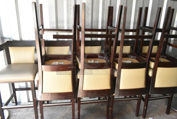 9 Wood Pattern Bar Height Chairs w/ Tan Cushions. 9 Times Your Bid! - Image 2 of 4