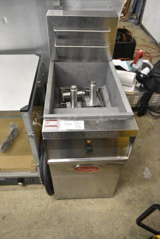 BRAND NEW SCRATCH AND DENT!  2023 Avantco 177EF40B Stainless Steel Commercial Floor Style Electric Powered Deep Fat Fryer. 208 Volts, 1 Phase.