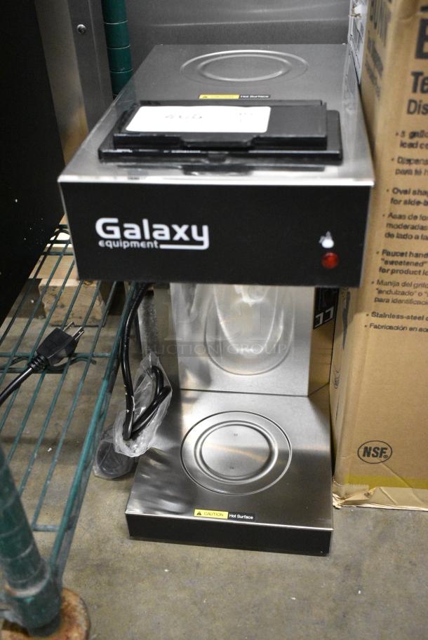 BRAND NEW SCRATCH AND DENT! Galaxy 177GCM2B Stainless Steel Pourover Commercial Coffee Maker with 2 Warmers and Toggle Controls. 120 Volts, 1 Phase. - Image 3 of 5