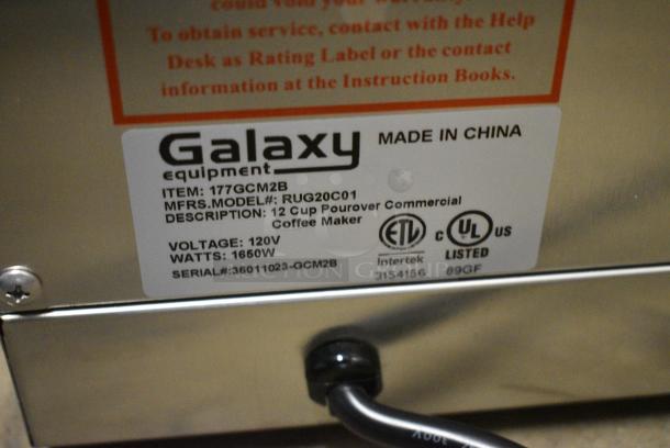 BRAND NEW SCRATCH AND DENT! Galaxy 177GCM2B Stainless Steel Pourover Commercial Coffee Maker with 2 Warmers and Toggle Controls. 120 Volts, 1 Phase. - Image 5 of 5