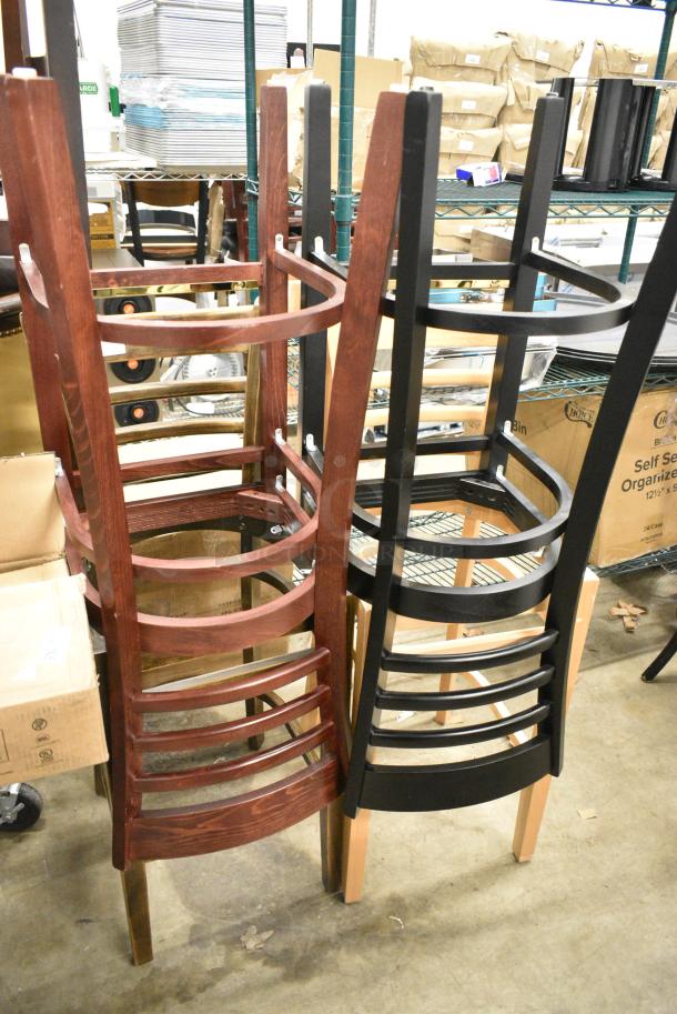 4 Brown and Black Wood Pattern Bar Height Chair Frame. 4 Times Your Bid! - Image 2 of 5