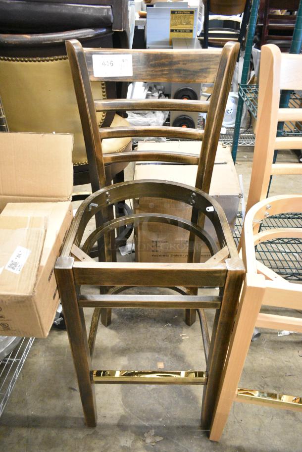 4 Brown and Black Wood Pattern Bar Height Chair Frame. 4 Times Your Bid! - Image 3 of 5