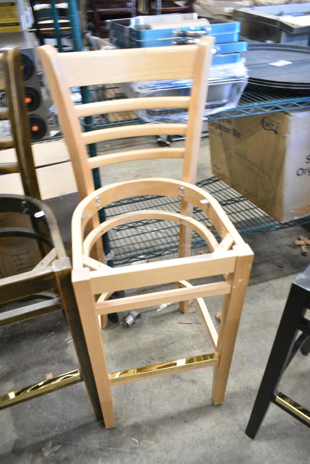 4 Brown and Black Wood Pattern Bar Height Chair Frame. 4 Times Your Bid! - Image 4 of 5