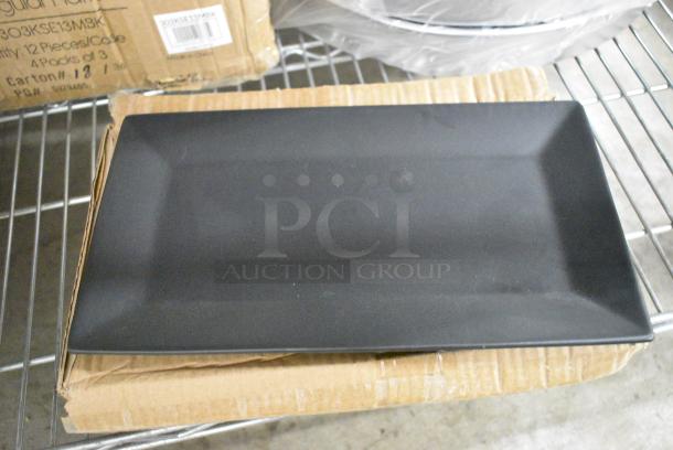 BRAND NEW Box of 12 303KSE13MBK Acopa 11 1/2" x 6 1/4" Matte Black Rectangular Stoneware Platter - Image 2 of 4