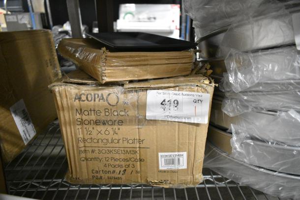 BRAND NEW Box of 12 303KSE13MBK Acopa 11 1/2" x 6 1/4" Matte Black Rectangular Stoneware Platter - Image 3 of 4