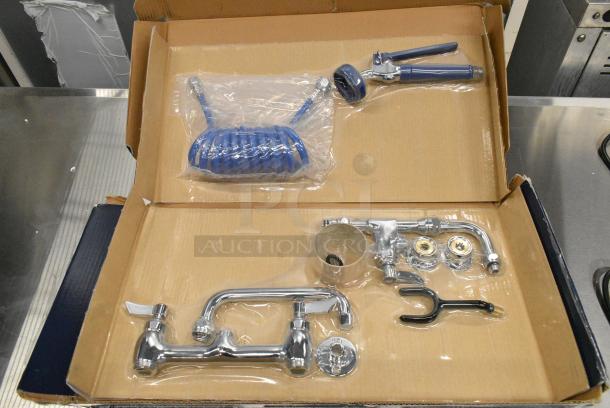 BRAND NEW SCRATCH AND DENT! 750FDU88 Waterloo 2.6 GPM Deck-Mounted Pet Grooming / Utility Faucet with 8" Centers, 9' Coiled Hose, and 8" Add-On Faucet - Image 1 of 6
