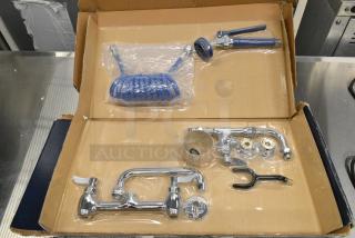 BRAND NEW SCRATCH AND DENT! 750FDU88 Waterloo 2.6 GPM Deck-Mounted Pet Grooming / Utility Faucet with 8" Centers, 9' Coiled Hose, and 8" Add-On Faucet