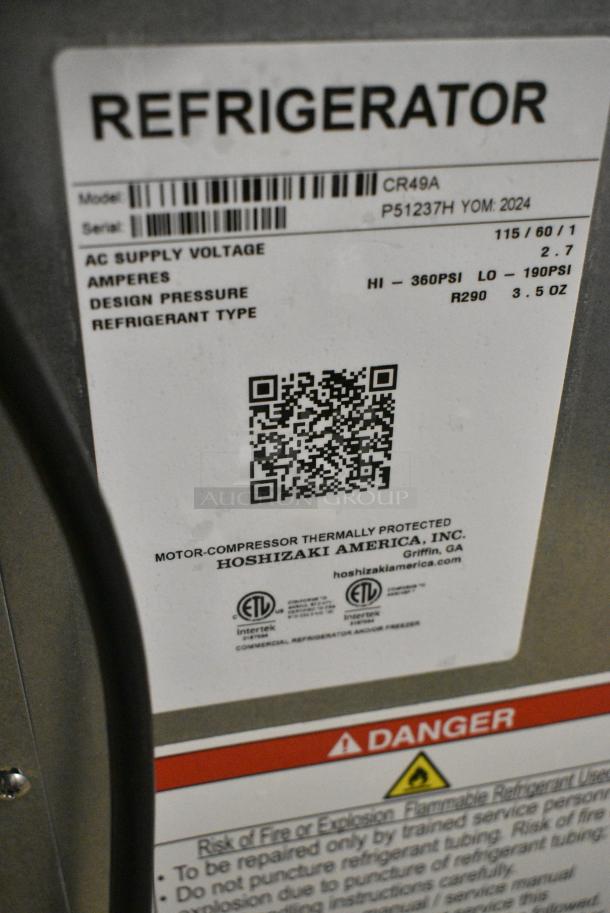 BRAND NEW SCRATCH AND DENT! 2024 Hoshizaki CR49A Stainless Steel Commercial 2 Drawer Chef Base on Commercial Casters. 115 Volts, 1 Phase. Tested and Working! - Image 8 of 8
