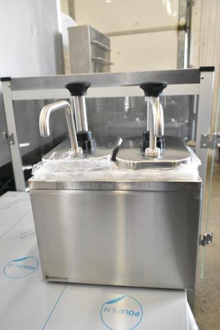 BRAND NEW SCRATCH AND DENT! ServSense Stainless Steel Countertop 2 Well Condiment Holder w/ Pumps