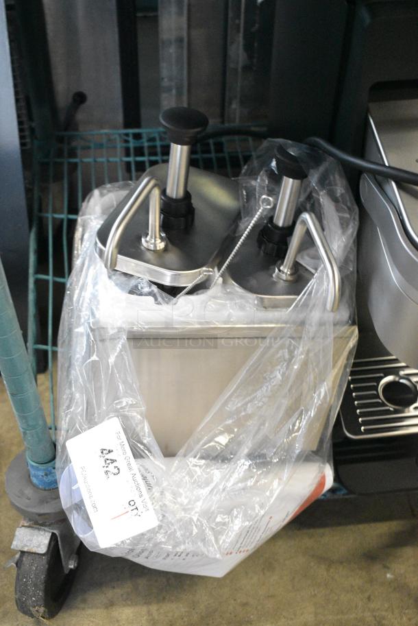 BRAND NEW SCRATCH AND DENT! ServSense Stainless Steel Countertop 2 Well Condiment Holder w/ Pumps - Image 2 of 5