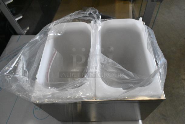 BRAND NEW SCRATCH AND DENT! ServSense Stainless Steel Countertop 2 Well Condiment Holder w/ Pumps - Image 3 of 5