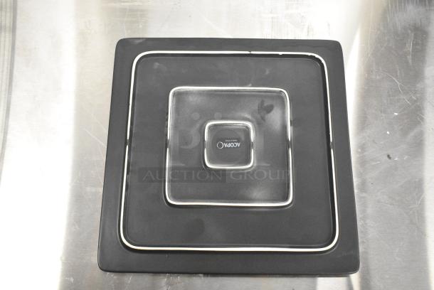 4 BRAND NEW SCRATCH AND DENT! Acopa Black Ceramic Square Plates. 4 Times Your Bid! - Image 3 of 4