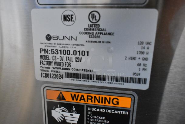 BRAND NEW SCRATCH AND DENT! Bunn 53100.0101 BrewWISE ICB-DV Tall Infusion Series Stainless Steel Automatic Coffee Brewer - Dual Voltage. 120 Volts, 1 Phase. - Image 9 of 9