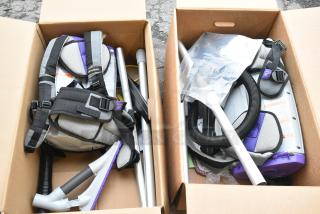 2 BRAND NEW SCRATCH AND DENT! Emerson Items Including 196107700 ProTeam GoFit 6 107700 6 Qt. Backpack Vacuum with 106820 15" Sidewinder Carpet Kit and 196107701 ProTeam GoFit 6 107701 6 Qt. Backpack Vacuum with 106841 18" Sidewinder Carpet Kit - 120V. 120 Volts, 1 Phase. 2 Times Your Bid!