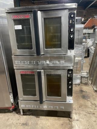 Nice! Blodgett Commercial Stainless Steel Natural Gas Powered Double Stacked Convection Oven! With Wire Oven Racks! SN: 021601RA025Z! On Legs! 2X Your Bid Makes One Unit!