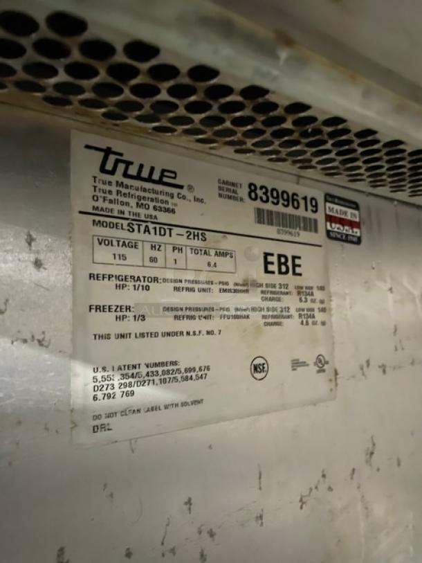 True Commercial Stainless Steel Dual Temp Half Door Refrigerator/Freezer Combo! With Wire Racks! Model: STA1DT-2HS SN: 8399619! 115V 1 Phase! On Casters! - Image 9 of 10