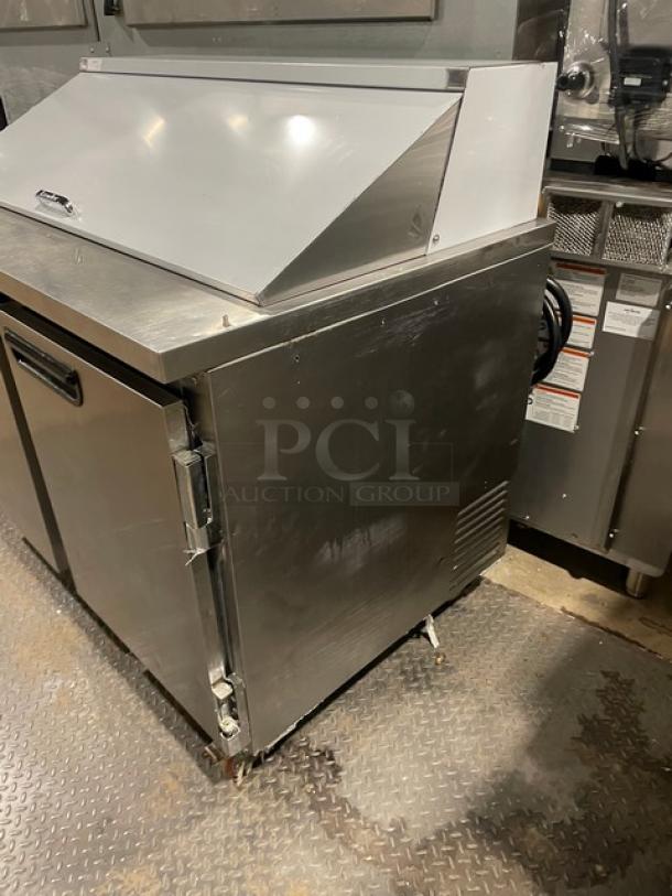 Leader Commercial Stainless Steel 2 Door Refrigerated Bain Marie Style Mega Top Salad/Sandwich Prep Table! Model: ESLM48S/C SN: NQ01M2807A! 115V 1 Phase! On Casters! - Image 2 of 9
