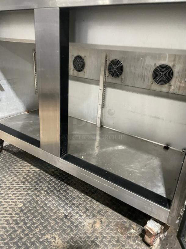 Leader Commercial Stainless Steel 2 Door Refrigerated Bain Marie Style Mega Top Salad/Sandwich Prep Table! Model: ESLM48S/C SN: NQ01M2807A! 115V 1 Phase! On Casters! - Image 6 of 9