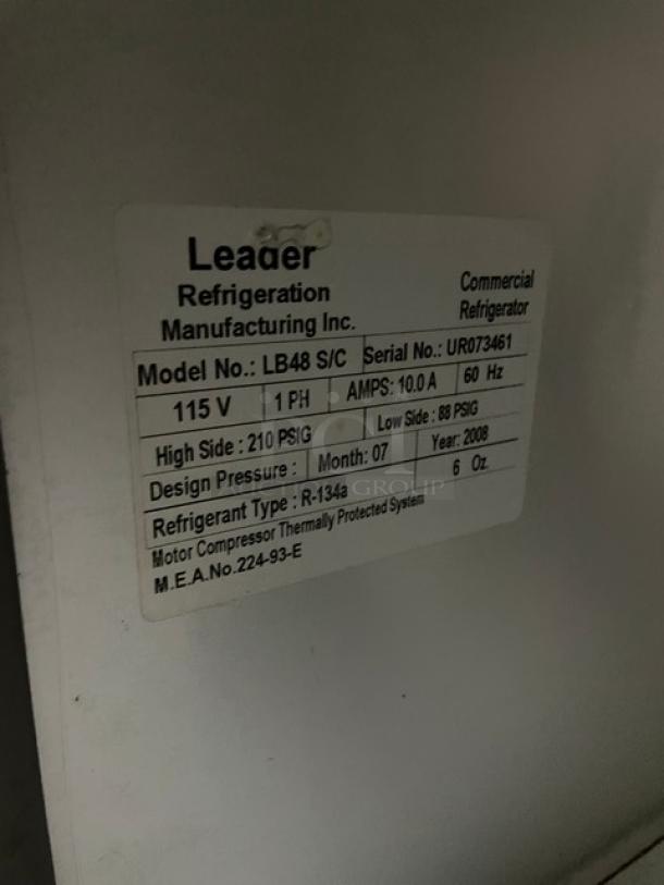Leader Commercial Stainless Steel 2 Door Refrigerated Undercounter Lowboy/Worktop Table! Model: LB48 S/C SN: UR073461! 115V 1 Phase! On Casters! - Image 7 of 8