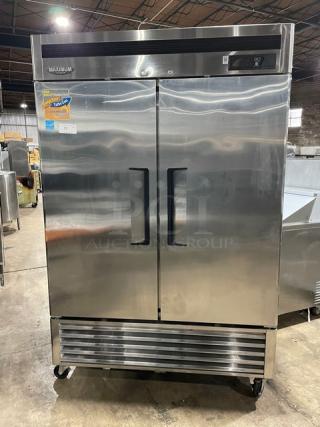 Turbo Air Maximum Series Commercial Stainless Steel Solid 2 Door Reach In Freezer! With Poly Coated Wire Racks! Model: MSF-49NM SN: NF49601013! 110-120V 1 Phase! On Casters!